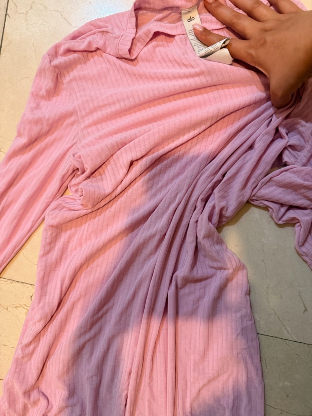 ALO Yoga Ribbed Long Sleeve Top in Pink